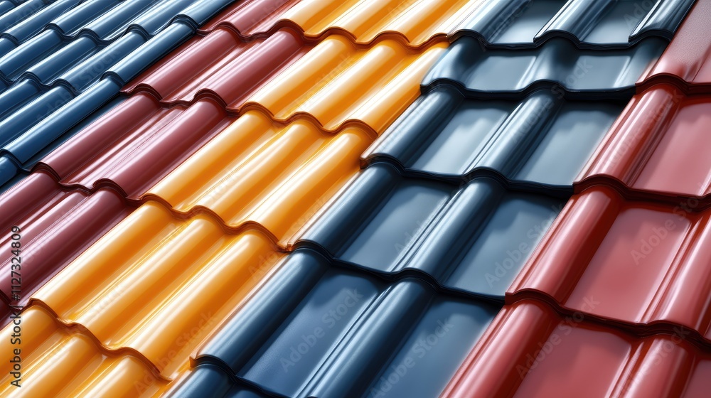 Poster vibrant and textured roof tiles in an array of colors showcasing a unique architectural design and d