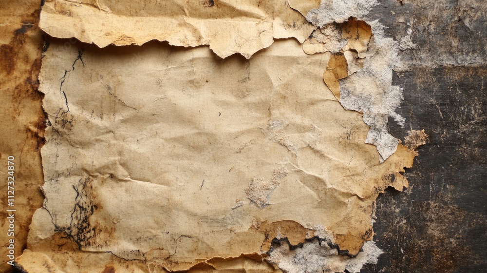 Poster old textured and crumpled paper background with distressed edges and vintage appeal for crafting and