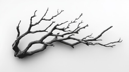 Fototapeta premium Black and White Artistic Rendering of a Dry Twig Branch Emphasizing Texture and Form