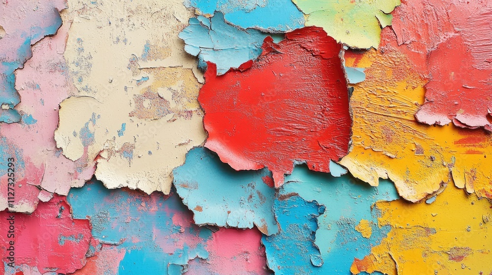 Poster abstract texture of colorful weathered and peeling paint layers creating a vibrant artistic backgrou