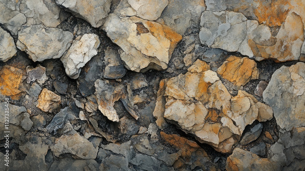Poster close up of ancient marine fossils intricately embedded in a textured rocky surface showcasing geolo