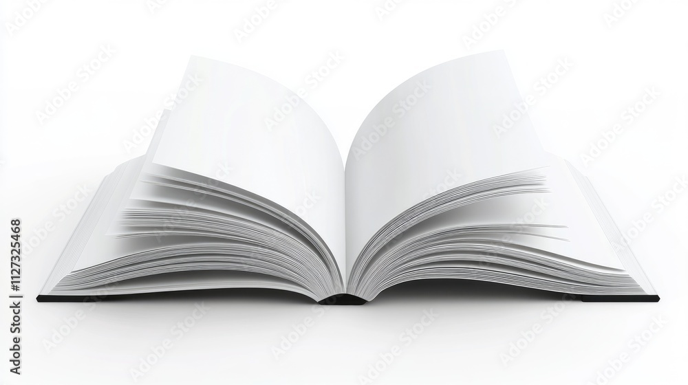 Poster open blank white book on a white background showcasing an empty template for brochures or magazines 