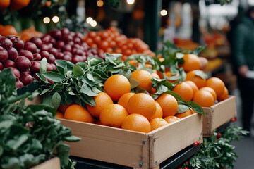 Fresh fruits displayed in a vibrant market setting