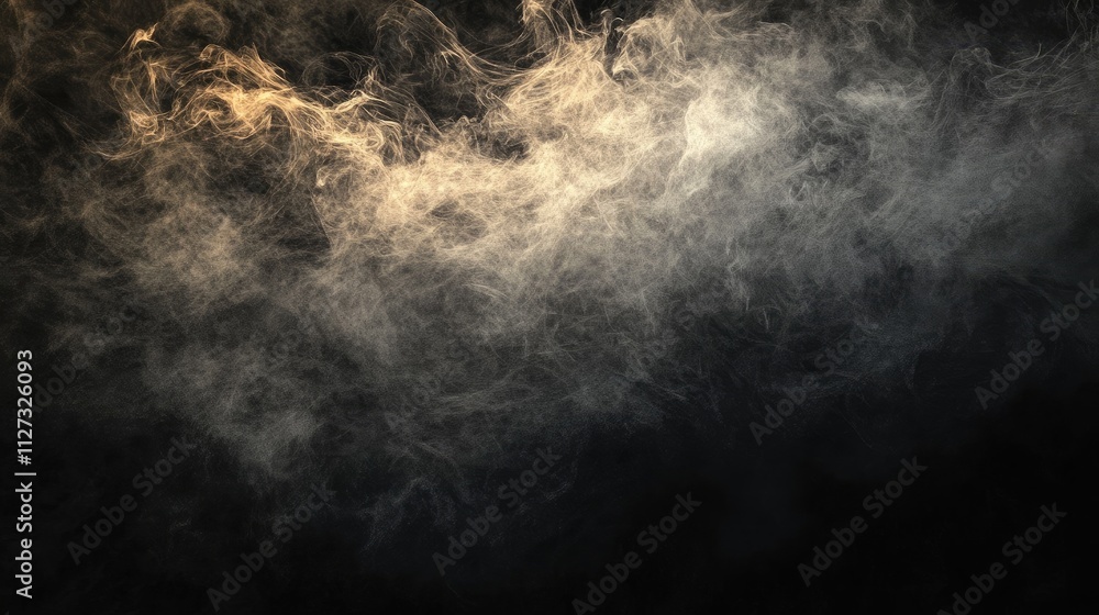 Poster textured smoke clouds on a black background creating an abstract atmospheric effect for creative and
