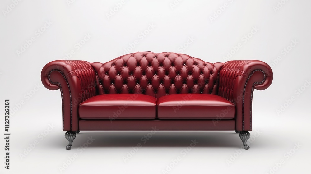 Poster elegant red classical sofa 3d rendering with tufted upholstery on a clean white background for inter