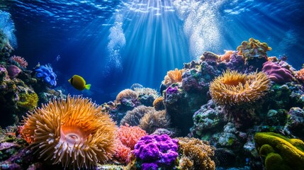 Obraz premium Vibrant Marine Life, Colorful Coral Reefs, Sea Anemones, Underwater Ecosystems, macro, marine, sea life, nature, ocean, detail, close up, pattern, underwater, organism, beautiful, texture