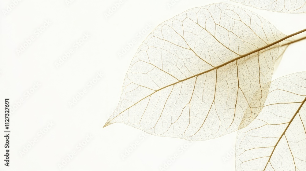 Poster translucent dried leaves on a soft background creating a delicate and serene natural composition for