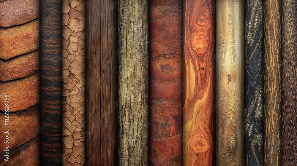 Poster variety of rustic wooden textures showcasing unique grain patterns and colors ideal for backgrounds 