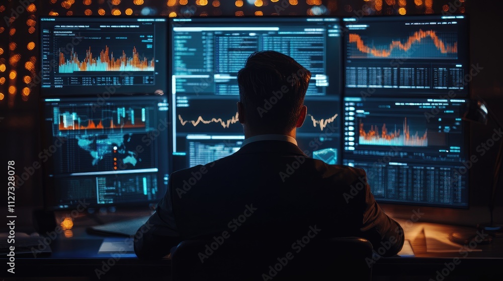 Poster business analytics and performance dashboard concept with professional investor analyzing data metri
