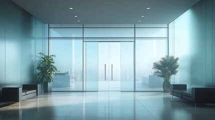 Fototapeta premium Modern Office Lobby with City View