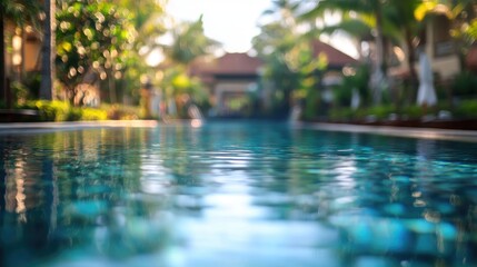 Tranquil hotel pool in Bali Indonesia with a blurred background evoking a serene travel atmosphere