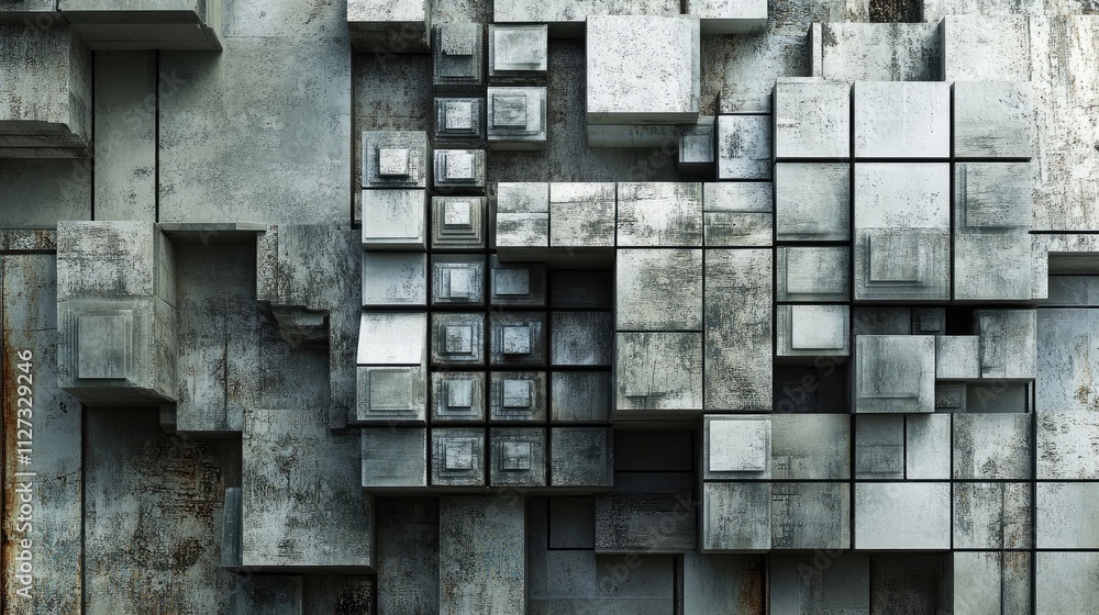 Poster abstract geometric shapes and textures in a modern construction design with metallic and concrete el