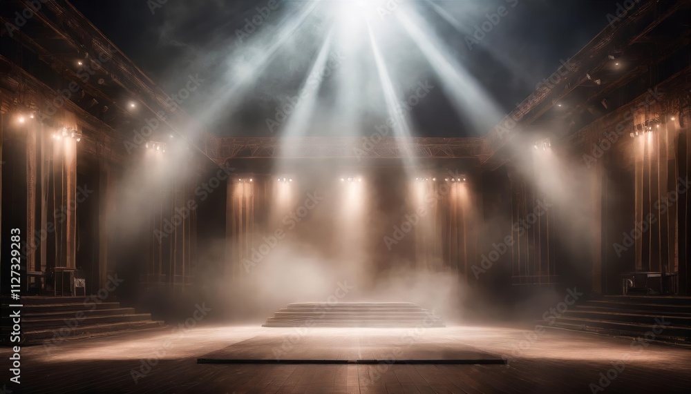 Poster immerse yourself in an ethereal world a dark stage transformed by enveloping mist, fog, and browning