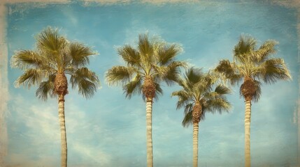 Fototapeta premium Palms on the blue sky background in California. Vintage picture with freedom and relaxation concept.