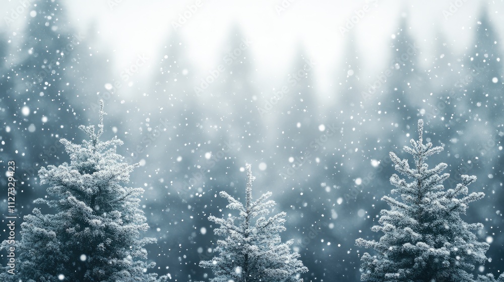 Aufkleber soft snowy forest bokeh background creating a serene winter atmosphere with blurred evergreen trees 