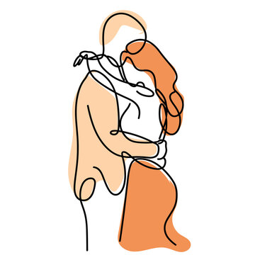 Romantic Couple Embracing in Pastel Line Art Expression of Love and Affection sharing tender moment HUGGING AND dancing