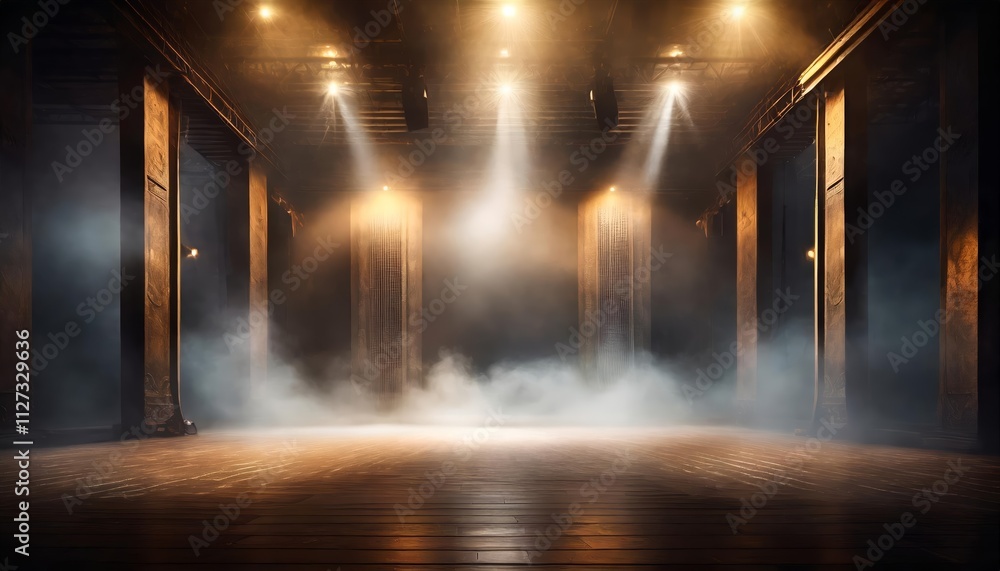 Poster immerse yourself in an ethereal world a captivating journey through a dark stage transformed with en