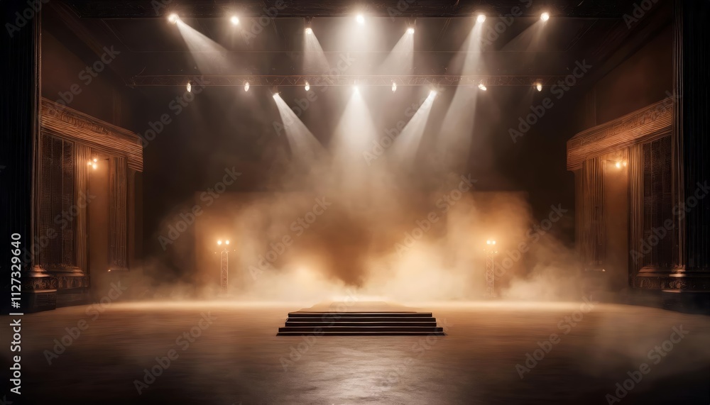 Poster immerse yourself in an ethereal world a dark stage transformed with enigmatic mist and fog, evoking 