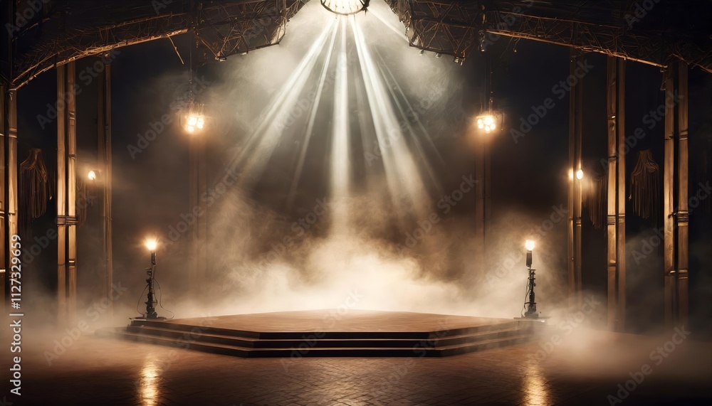 Poster immerse yourself in an ethereal world a captivating scene of an empty dark stage transformed with en
