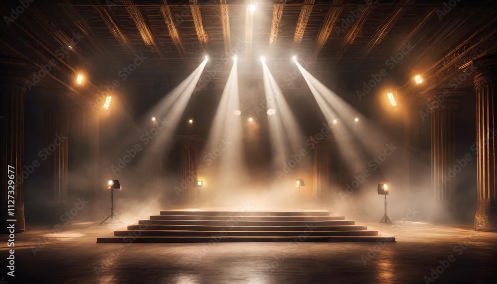 Poster immerse yourself in an ethereal world a dark stage transformed by enigmatic mist and fog, creating a