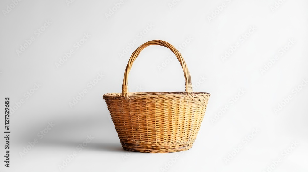 Poster empty wicker basket on a minimalist white background showcasing natural texture and design ideal for
