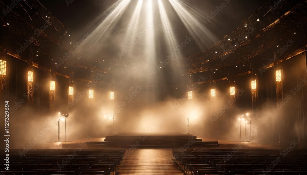Poster immerse yourself in an ethereal world a captivating empty dark stage transformed with enigmatic mist