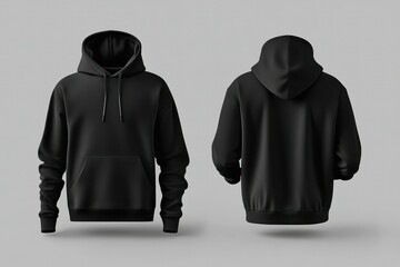 Black Hoodie Front and Back Views for Display
