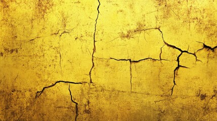 Obraz premium Yellow cracked metal texture with weathered detail for abstract backgrounds or industrial design elements.