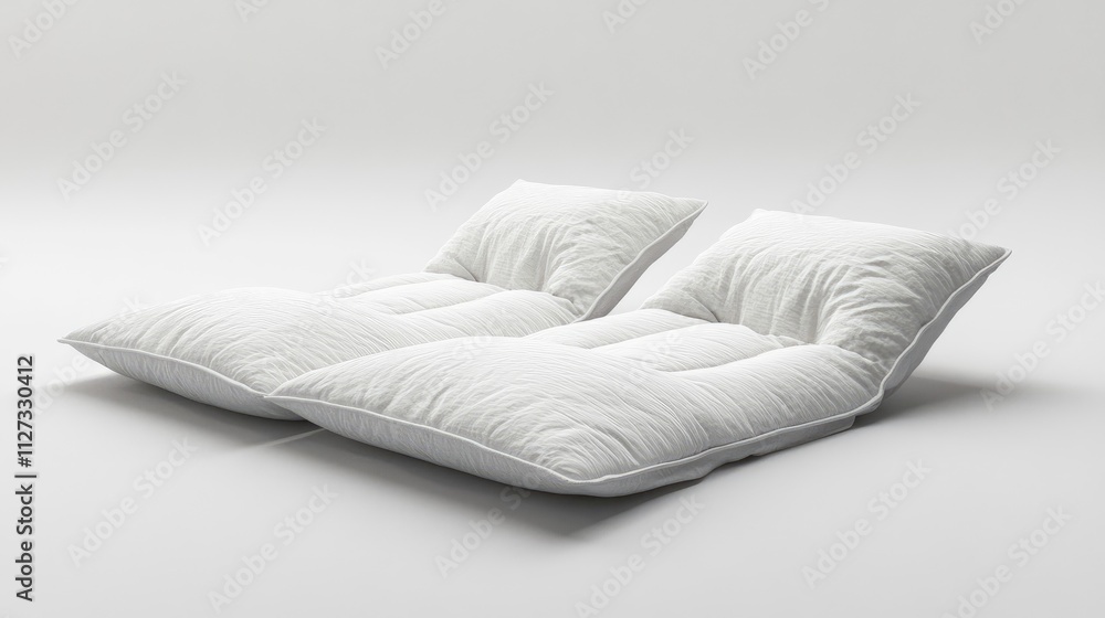 Poster modern minimalist bedding design showcasing two plush pillows for a restful sleep environment. ideal