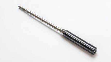 Hexagonal steel screwdriver with black handle on a clean white background for tools and equipment precision imagery