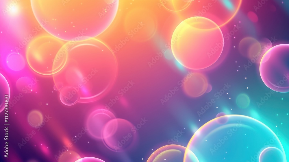 Poster abstract colorful bubbles floating in space