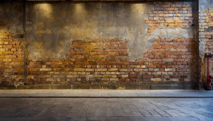 Industrial Backdrop of an Empty Grungy Urban Street with a Brick Wall of a Warehouse A Captivating Scene for Photography, Art Projects, and Design Inspiration in Urban Settings