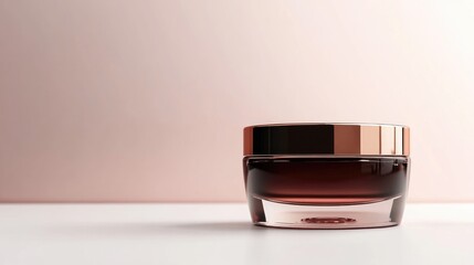 Elegant cosmetic cream jar with a reflective lid on a minimalist background showcasing beauty and skincare product presentation.