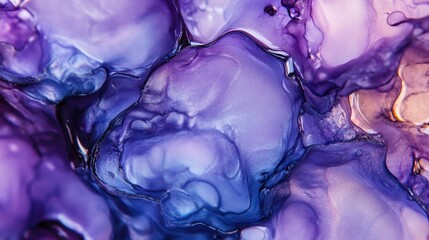 Abstract close-up of swirling purple liquid with smooth textures representing artful fluid dynamics and vibrant color variations in design.