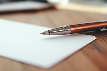 Sleek Metallic Ballpoint Pen Resting On Minimalist Desk