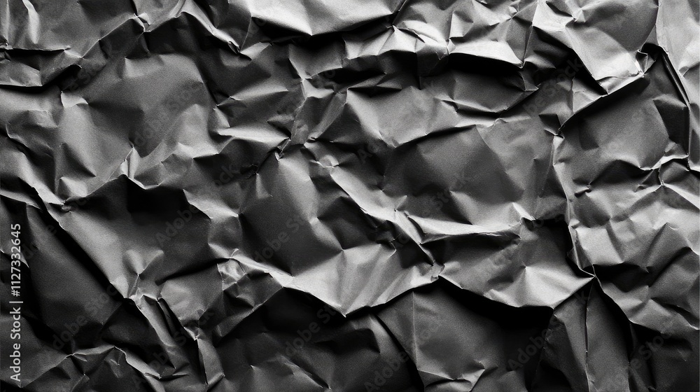 Poster crumpled black paper textured pattern for backgrounds and creative designs in various artistic and c