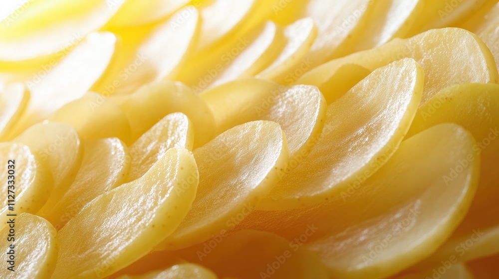 Aufkleber sliced yellow potatoes arranged in an isolated pattern showcasing their texture and color for culina
