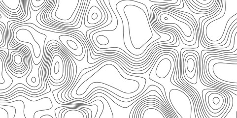 Lines topographic geographic mountain relief contour map seamless pattern vector illustration, black lines on white background abstract map relief land outline monochrome image cartography background.
