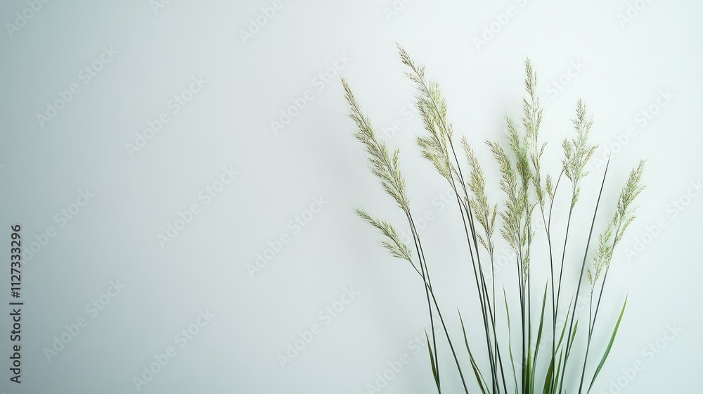 Poster nature-inspired greenery on a minimalist white background creating a serene and calming aesthetic fo