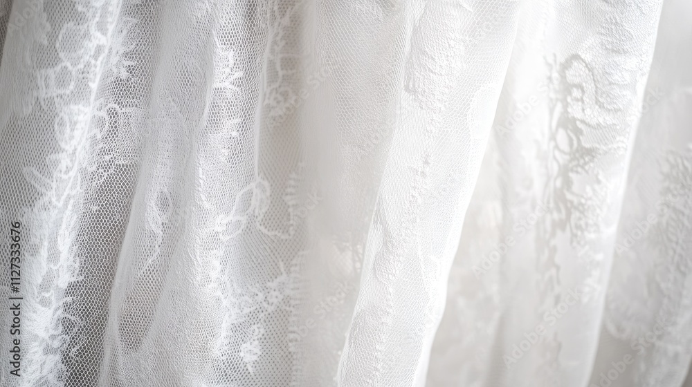 Aufkleber delicate white lace curtains draping gracefully over a lattice window showcasing intricate patterns 
