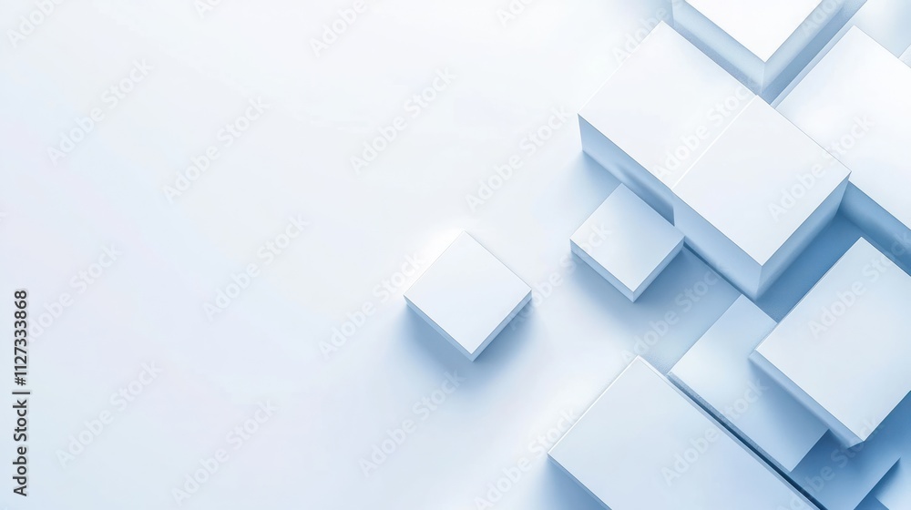 Poster abstract 3d square white technology communication concept background. random shifted white cube squa