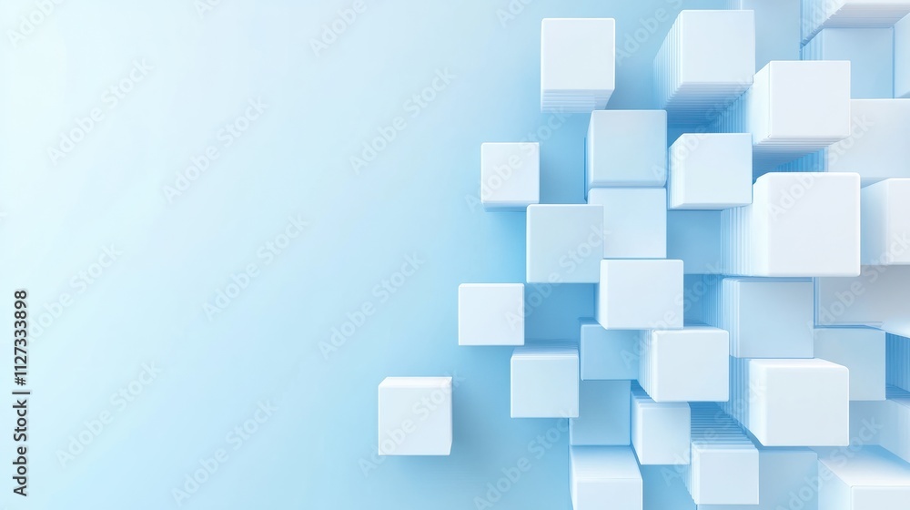 Poster abstract 3d square white technology communication concept background. random shifted white cube squa