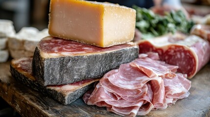 Italian deli selection featuring cured meats and cheeses at Mercato Centrale market in Florence showcasing traditional culinary delights