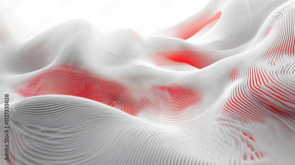 Poster abstract white and red flowing lines background with technological feel