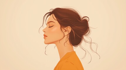 Minimalist portrait of confident woman in delicate profile, featuring elegant hairstyle and topaz tones for modern design inspirations
