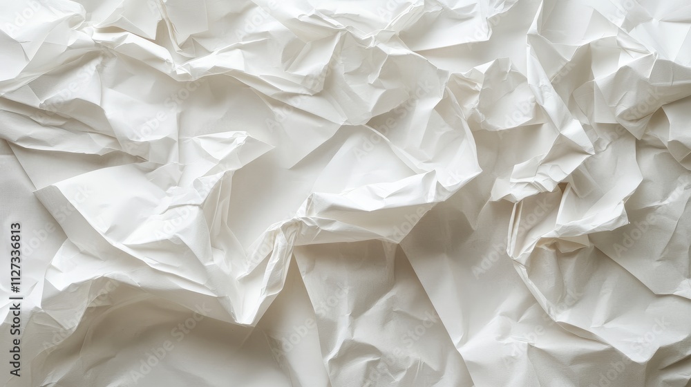 Poster crumpled white paper texture abstract background for design and creative projects