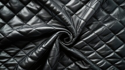 Black synthetic leather fabric with diamond pattern suitable for upholstery and motorcycle seat covering applications