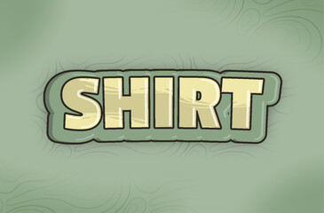 Editable text effect with botanical theme in earthy green color for thrift store with wood and leaf pattern. Retro style for apparel, t-shirts, prints, posters, and social media