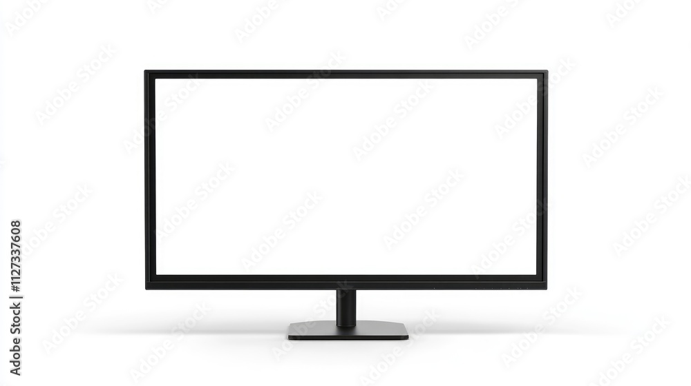 Poster black flat screen monitor with blank white display isolated on clean background for digital mockup a