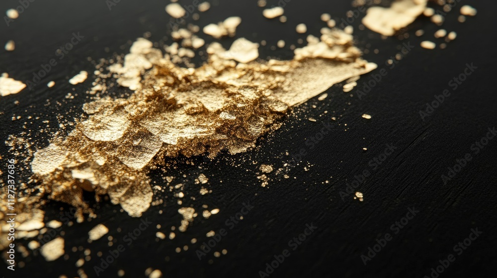 Aufkleber gold leaf flakes on a matte black surface creating an elegant and luxurious background for design an